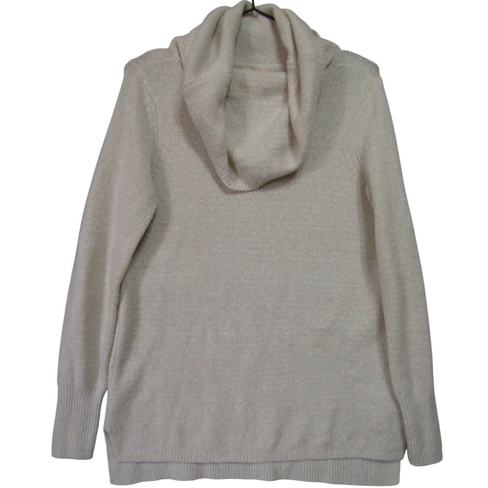 DKNY Jeans Cowl Neck‎ Sweater Womens Small Cream Good Wool Blend High-Low Hem